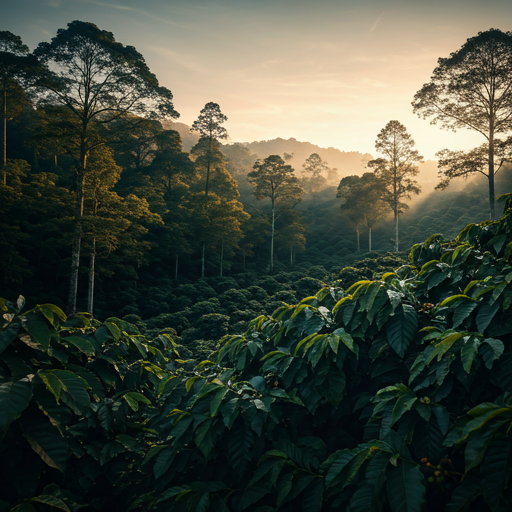 Coffee plantation misty forest